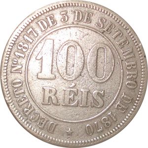 Moeda de 100 Reis - 1871 fundo liso